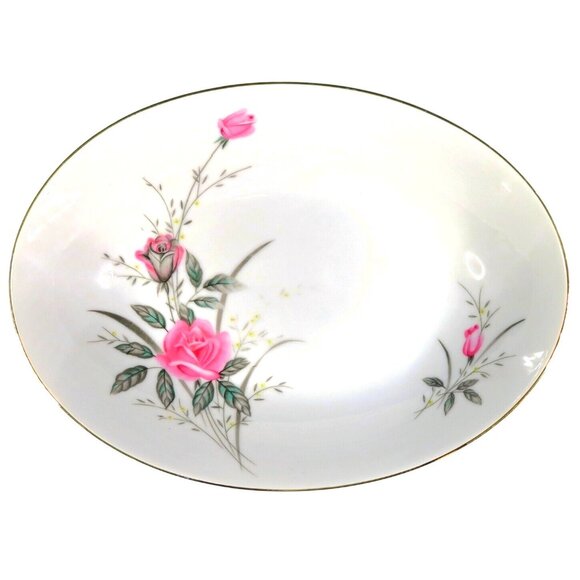 Vintage 1960s Fine China of Japan Golden Rose Porcelain Oval Serving Bowl - Picture 1 of 8